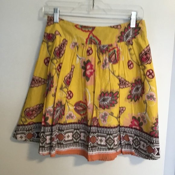 FOREVER 21 Boho Yellow Leaf Pattern Circle Skirt - Picture 2 of 8